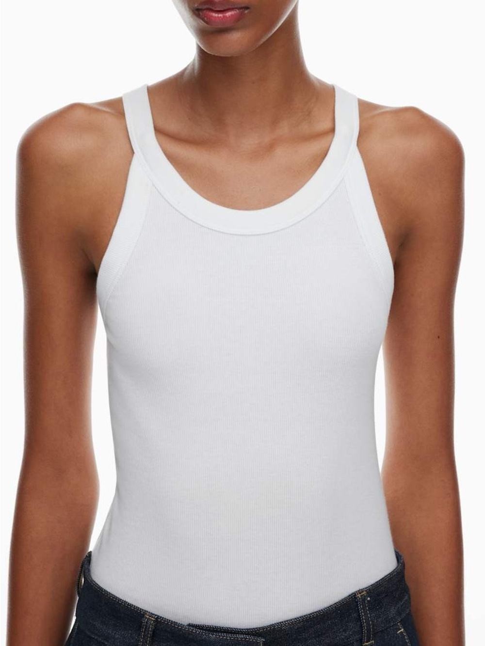 Babaton| Aritzia| Casual White Ribbed Racerback Tank Top Thong Bodysuit Sz S